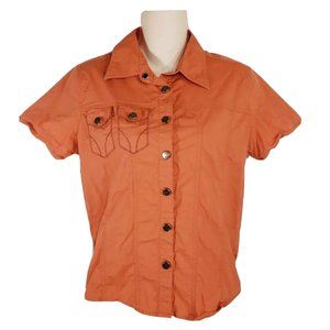 Harley Davidson Womens Button Down Shirt Medium M Orange Short Sleeve